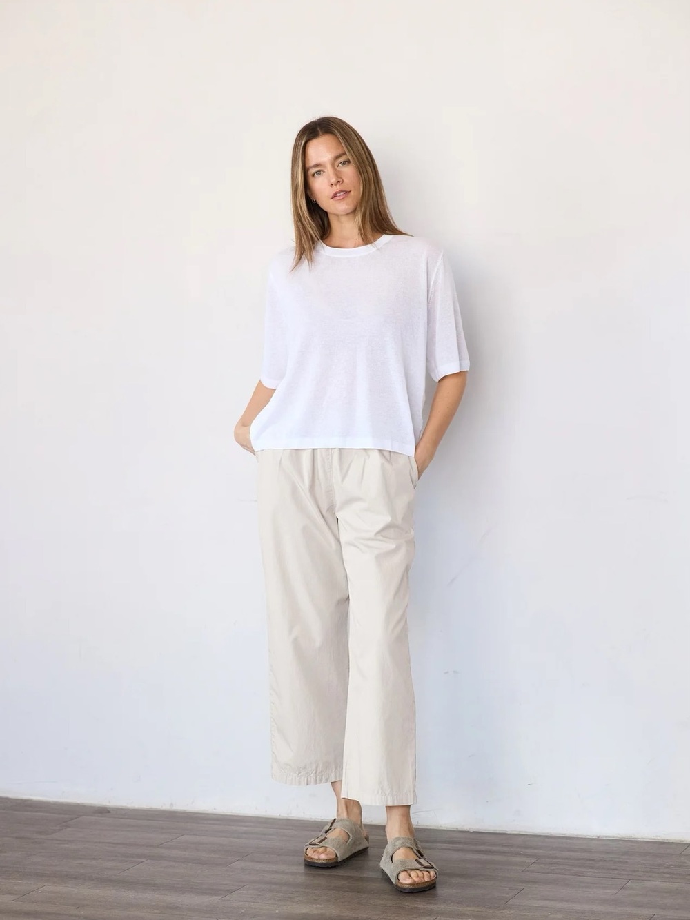 Organic Cotton Poplin Crop Pant, Cream